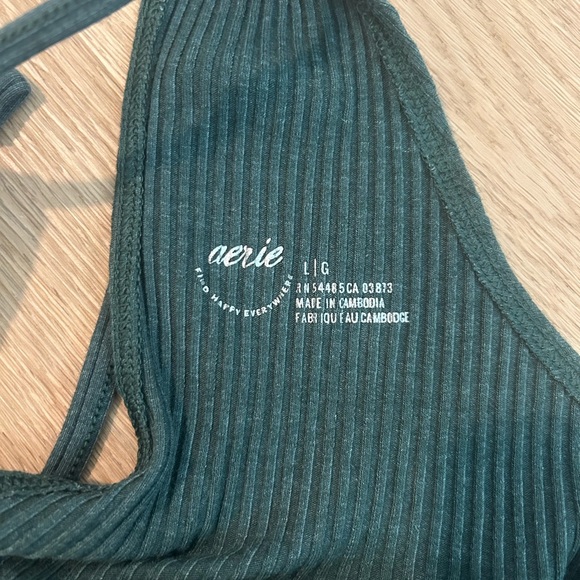 Green Ribbed One-Shoulder Top - Picture 2 of 4